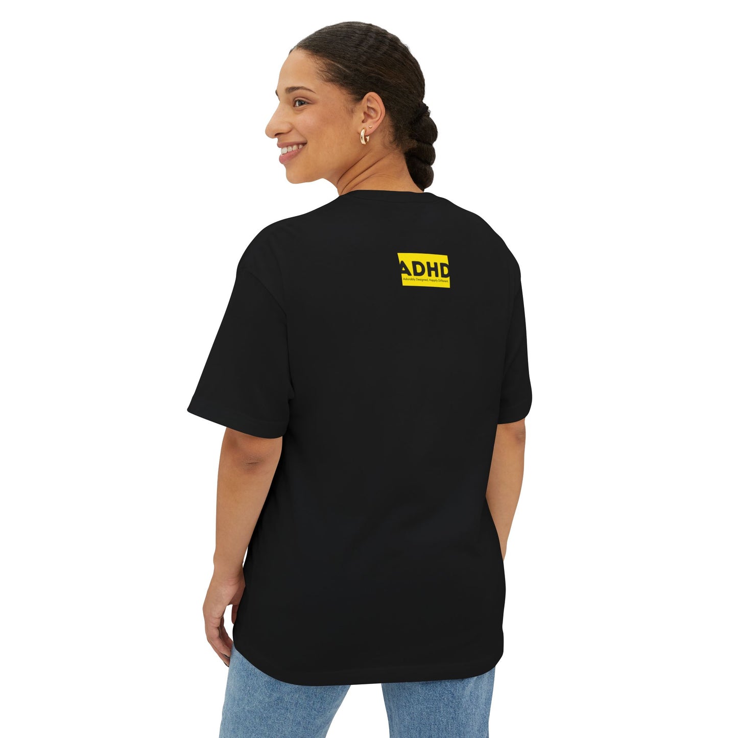 Black ADHD Oversized Tee (Forgetfull Yellow)
