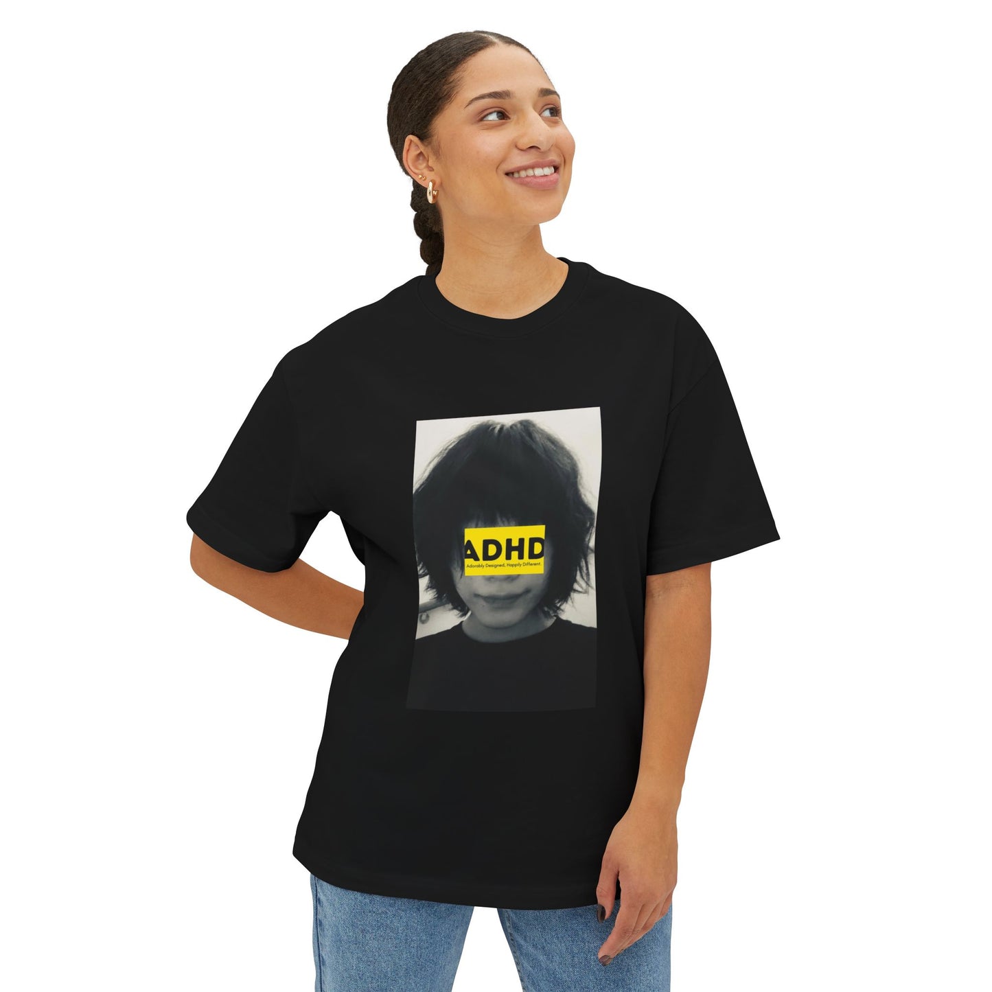 Black ADHD Oversized Tee (Forgetfull Yellow)