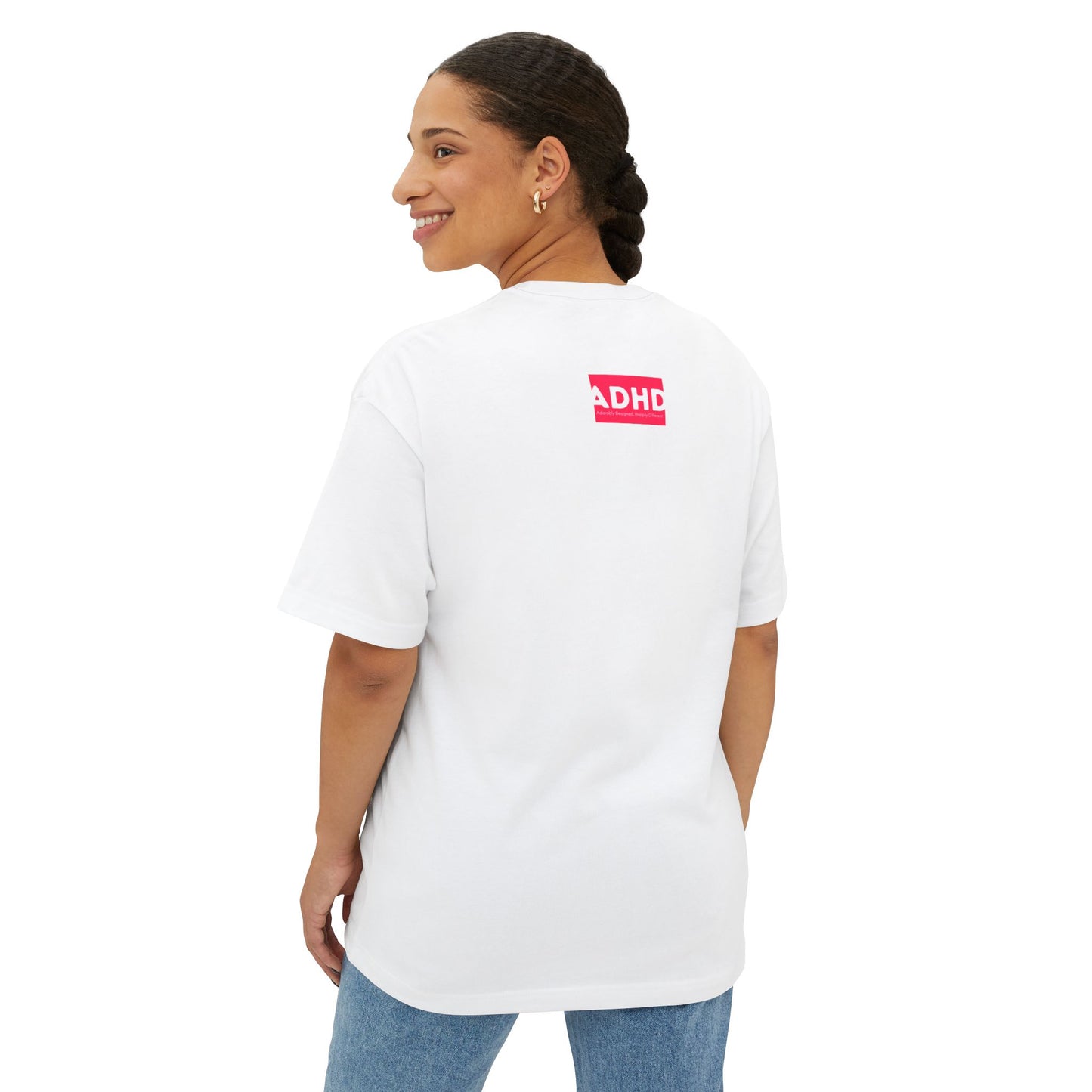 White ADHD Oversized Tee (Over-Focus Pink)