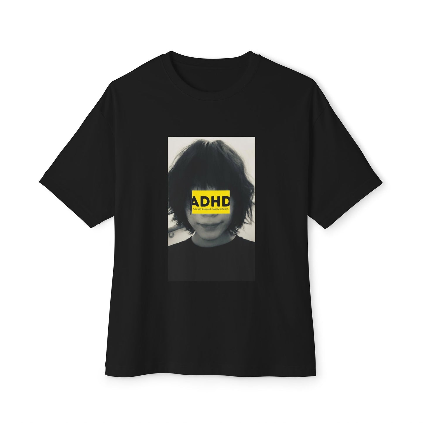 Black ADHD Oversized Tee (Forgetfull Yellow)