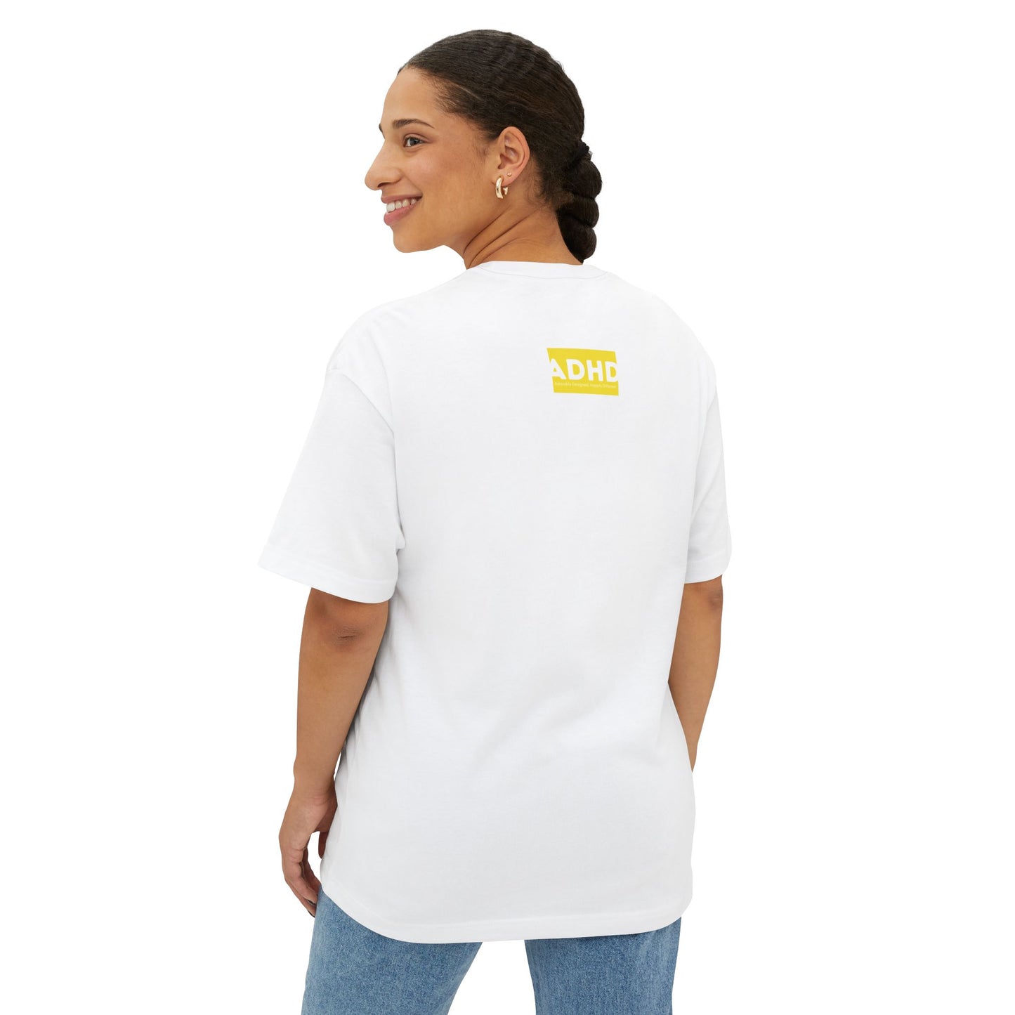 White ADHD Oversized Tee (Forgetfull Yellow)